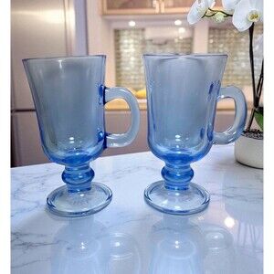 Rare Pasabahce Irish Coffee Glasses - Set of 2, Blue Tinted, Excellent Condition